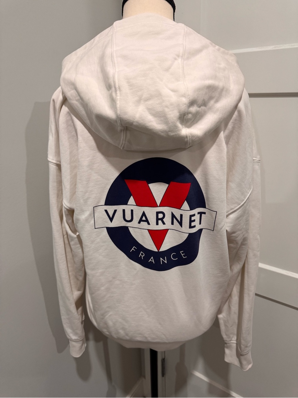 Vuarnet France White Hoodie with Navy & Red Back Logo